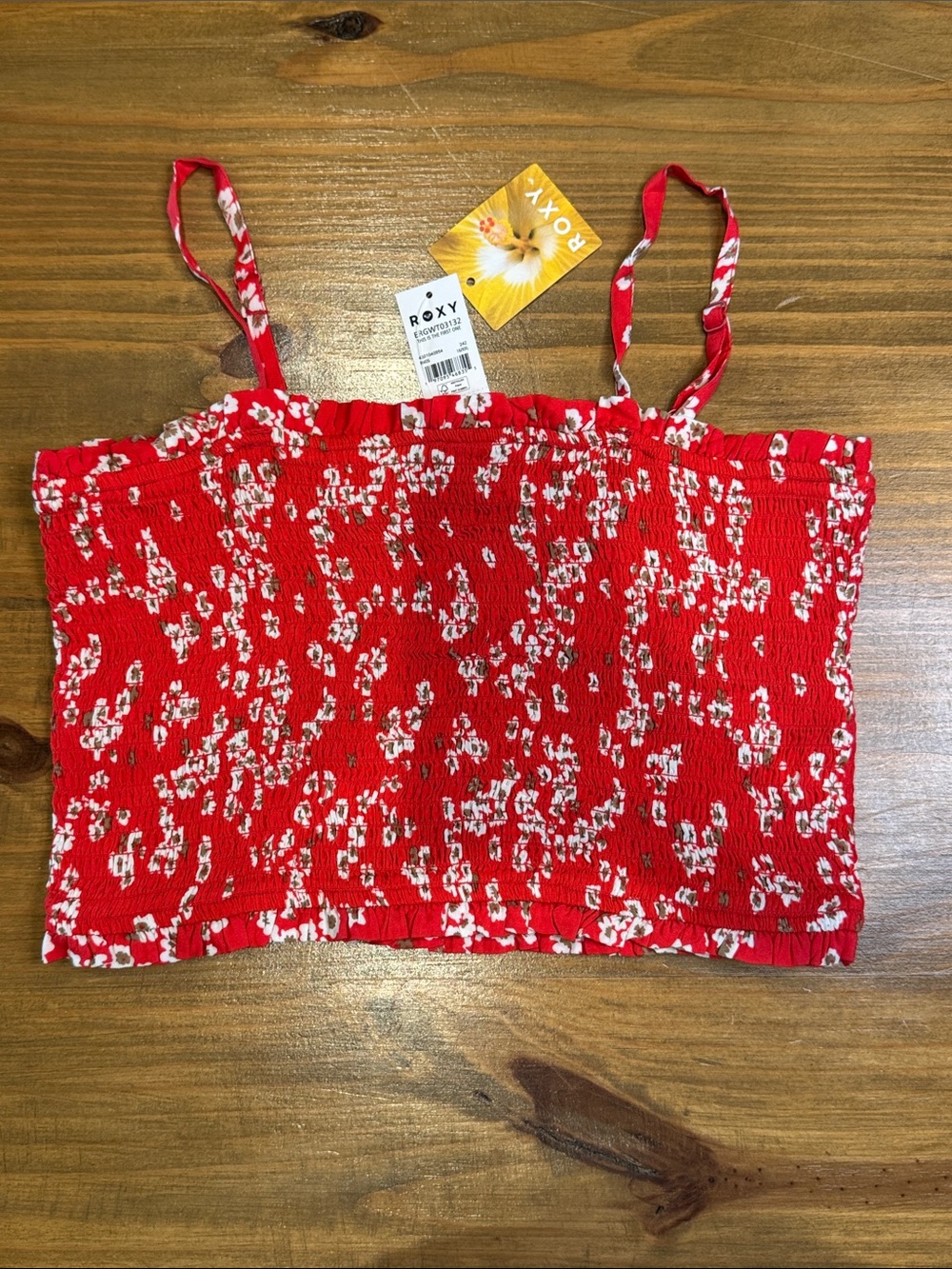 Roxy Girls Red Floral Smocked Tank Top